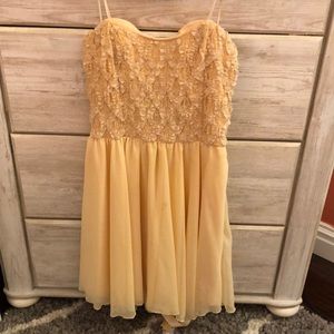 Strapless canary yellow cocktail dress